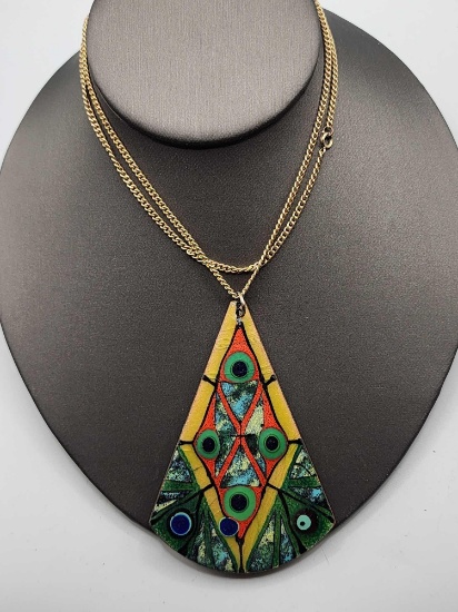 Vintage 1970s enameled copper pendant necklace