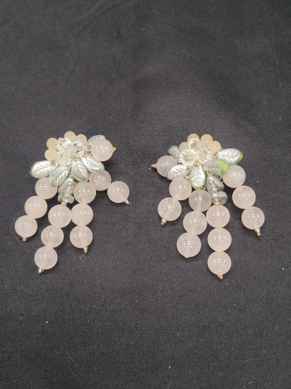Pair of vintage floral beaded costume earrings