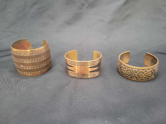 3 Vintage copper cuff bracelets