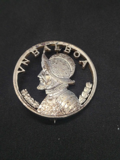 Vintage Panama Balboa coin silver brooch