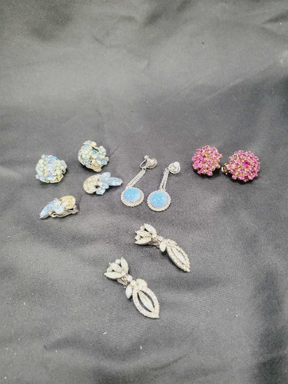 Vintage sets of clip on rhinestone earrings, some Weiss