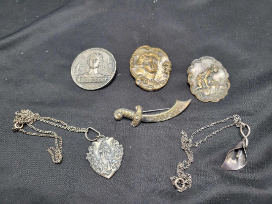 Group of vintage brooches, necklaces, Art Nouveau style