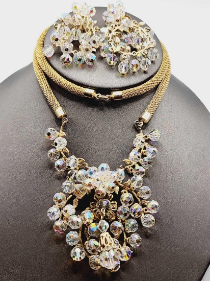 Dazzling A/B crystal beaded necklace & dangle earrings