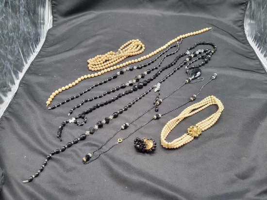 Group of vintage beaded jewelry, pearl style necklaces