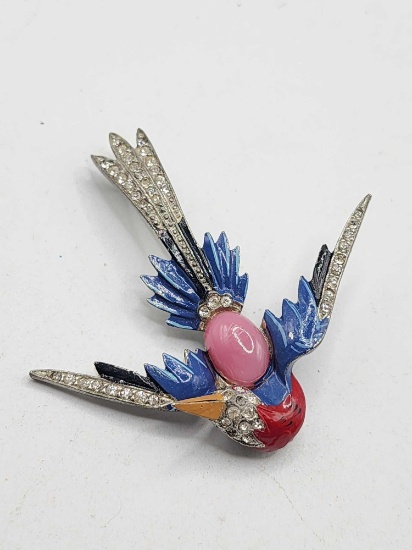 Vintage enamel & rhinestone bird pin
