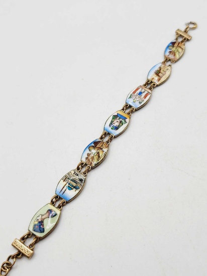 Antique Egyptian revival enamel panel bracelet