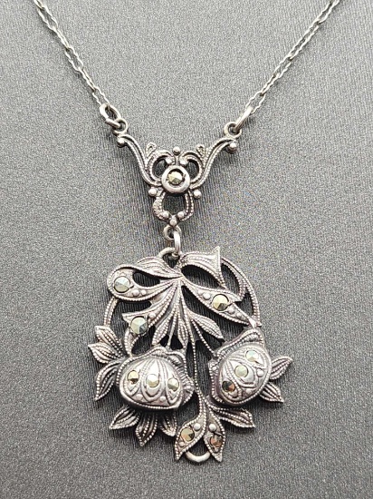 Art Deco sterling silver & marcasite pendant necklace