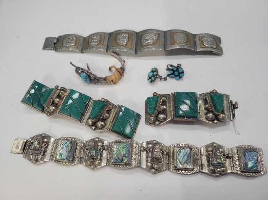 Vintage Mexico 925 bracelets with mother of pearl and turquoise, some have damage