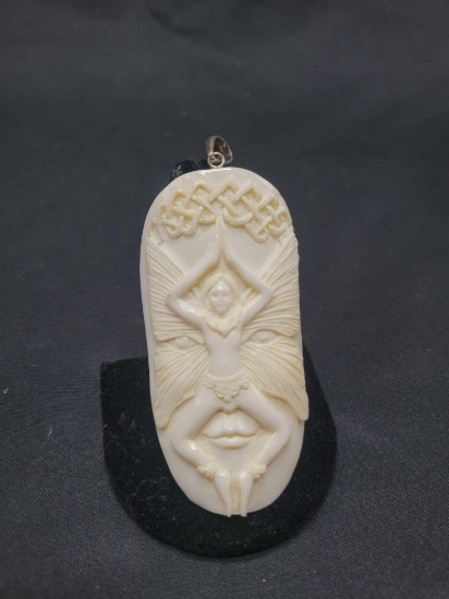 Indonesian carved cameo pendant, butterfly mask