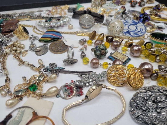 Group Vintage earrings, necklace, 10k rolled ladies bulova watch, Vendome earrings