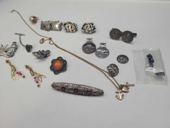 Lot of vintage costume jewelry, unmarked silver and more