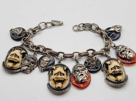 Vintage Florenza devil mask charm bracelet
