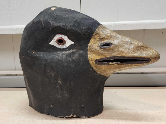 Vintage Halloween or parade paper mache crow head / mask