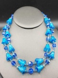 Gorgeous vintage blue art glass & rhinestone VENDOME necklace