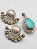 Mexican sterling silver earrings & double sided pendant