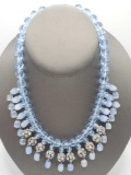 Vintage blue cut crystal beaded fringe necklace