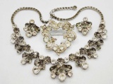 Vintage rhinestone necklace, earrings & pin
