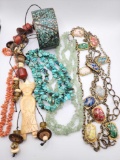 Vintage costume jewelry: ethnic beaded, coral, turquoise