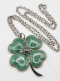 Vintage sterling silver & green stone 4 leaf clover necklace