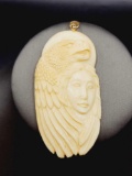 Vintage carved cameo pendant of lady & bald eagle