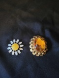 Sterling Norway flower and large stone Jeanne brooches