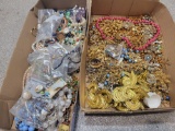 2 Boxes of costume jewelry, pieces and parts