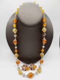 Vintage Vendome art glass & crystal beaded necklace & earrings