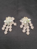Pair of vintage floral beaded costume earrings