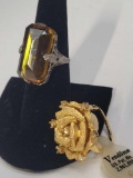Vintage Vendome ring and unmarked ring with amber color stone