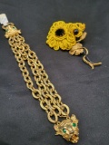 Vintage Vendome beaded brooch and wildcat bracelet