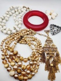 Vintage costume jewelry lot: Vendome, beads, bangle, pins