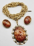 Vintage Whiting & Davis art glass necklace & earrings