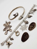 Sterling silver: charm bracelet with animals, bear pendant, dolphin bracelet