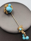 Vintage Miriam Haskell turquoise glass stickpin pin