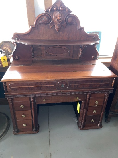 Victorian Carved Head Lift Top Desk