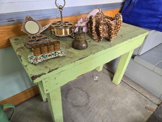 Vintage Lipstick Holders, Decor and small wood bench