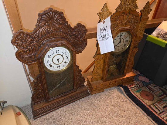 2 Ornate Carved Mantle Clocks