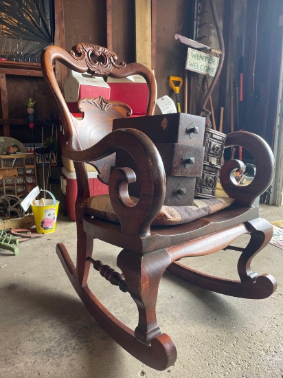 Wooden Rocking Chair, Drawers