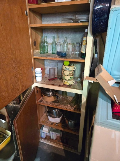 Contents of Cabinet Pots, Pans, Dishware & Coca Cola Bottles