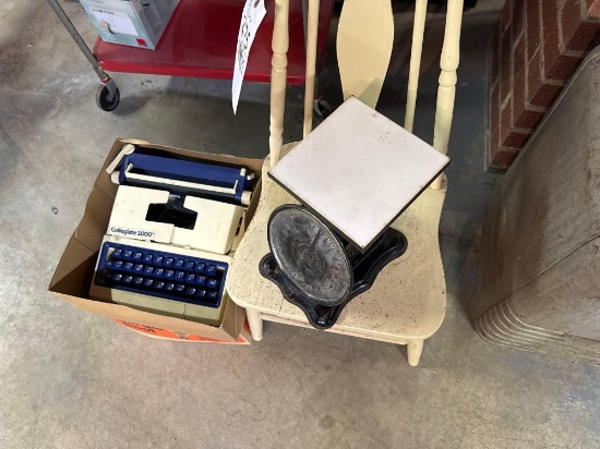 child's chairs, scales and type writer