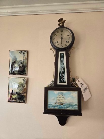 New Haven Banjo Clock & Reverse Silhouette Painted Glass