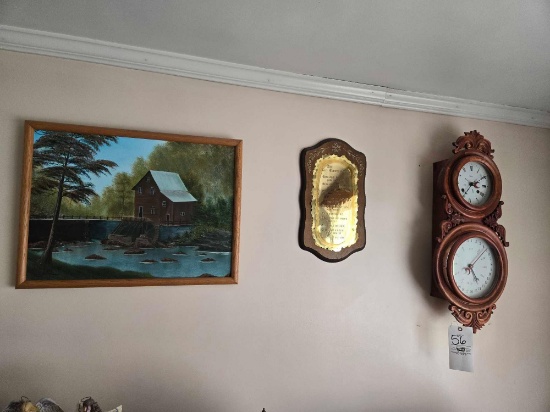 Double Dial Calender Wall Clock, Oil on Board & Ten Commandments Plaque
