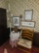 Wicker Cushion Arm Chair, Cardboard Stand, Retro Philco Radio, Pictures & Post Lamp