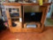 Wooden Entertainment Center & Contents - TV, Stereo System, DVD/VHS Player, & Surround Sound System