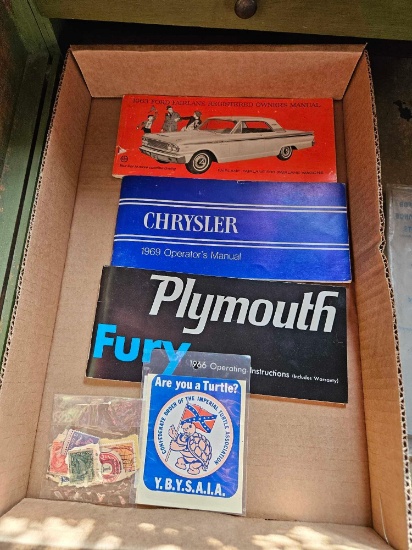 3 Vintage Car Manuals & Stamp Assortment