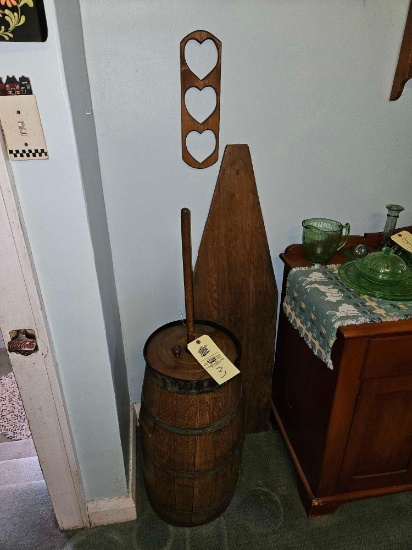 Vintage Butter Churn w/ Lid, Ironing Board & Heart Decoration