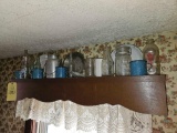 Contents of Family Room Window Shelves - Vintage Milk Bottles, Glassware, & MetaI Items