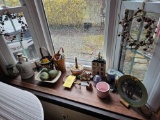 Window Sill Contents - Henry McKenna Whiskey Bottle, Glassware, & Small Decor
