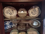 Top 2 Shelves & Bottom Shelf of Display Cabinet - Tea Set & Decorative Glassware