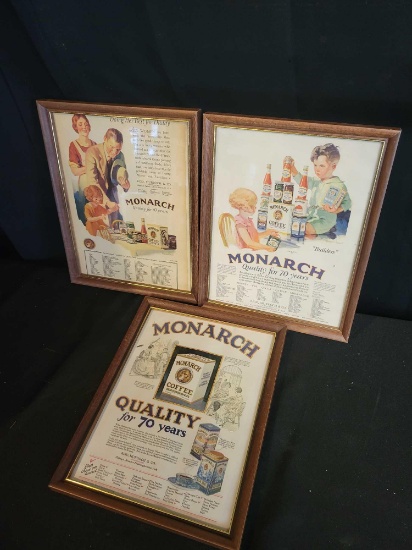 3 Framed Monarch food advertising pages